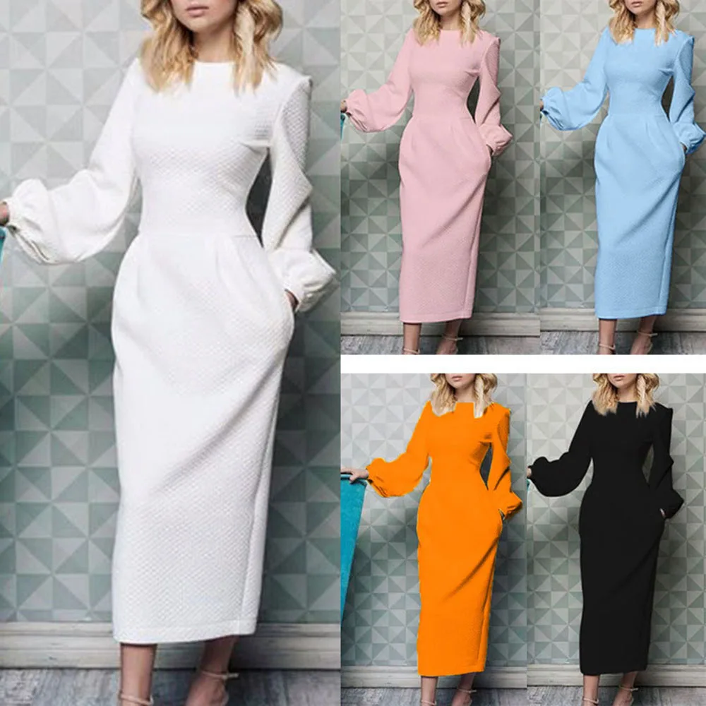 Женское облегающее платье средней длины Элегантное черно-белое с круглым