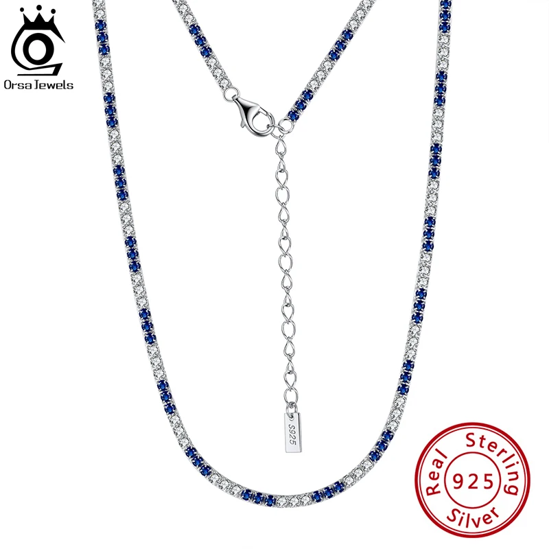 

ORSA JEWELS Italian Handmade Tennis Chain Necklace Men Women Hiphop Iced Out Bling CZ Necklace 925 Sterling Silver Jewelry SC49