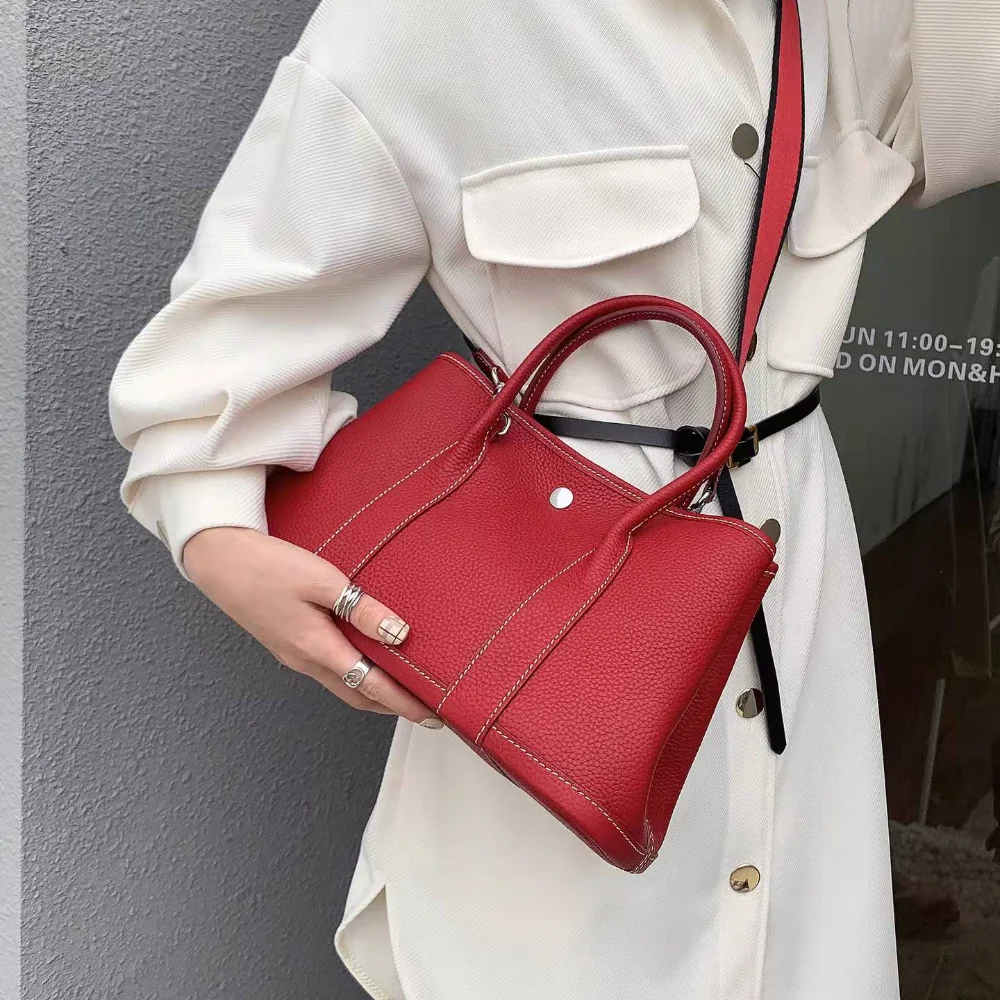 

Genuine Cowhide Leather Luxury Handbag High Quality Designer Garden Party Tote Bag Women Famous Brand Shoulder Bags Hobo Bags