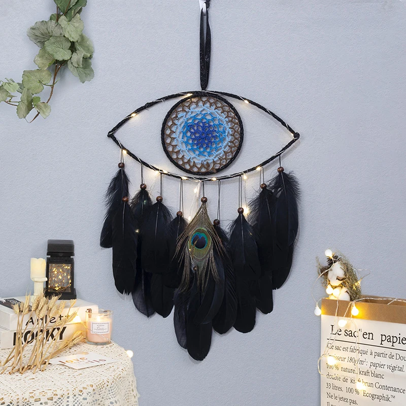 

Dream Catcher Evil Eye For Home Decor Wall Hanging Iuminous Lamp with Feathers Ornaments for Living Room Decoration
