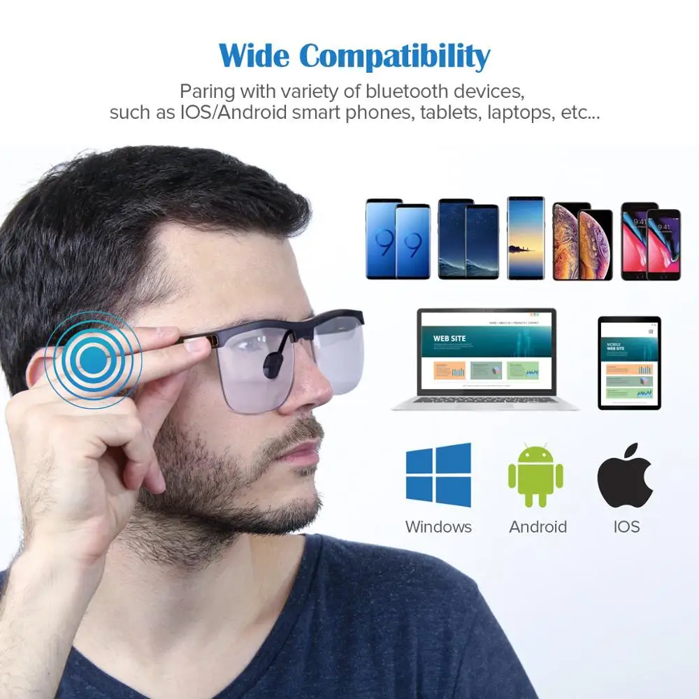 저렴한 무선 오디오 안경 블루투스 선글라스, 오픈 이어 음악 헤드폰 BT5.0 핸즈프리 통화 편광 안경 렌즈