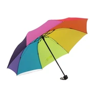portable rainbow rain umbrellas parasol female waterproof 3 folding steel frame wind resistant travel umbrella for men and women