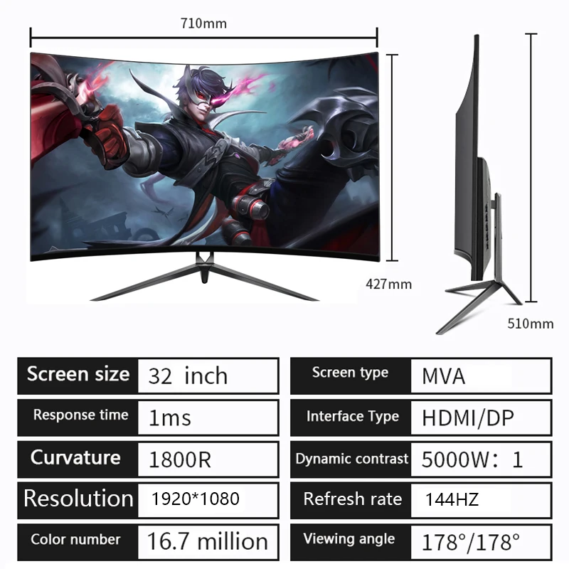 2K 144 Гц 32 &quotизогнутый Экран MonitorGamer 2560 × 1440p ЖК дисплей HD игровой Дисплей монитор ПК