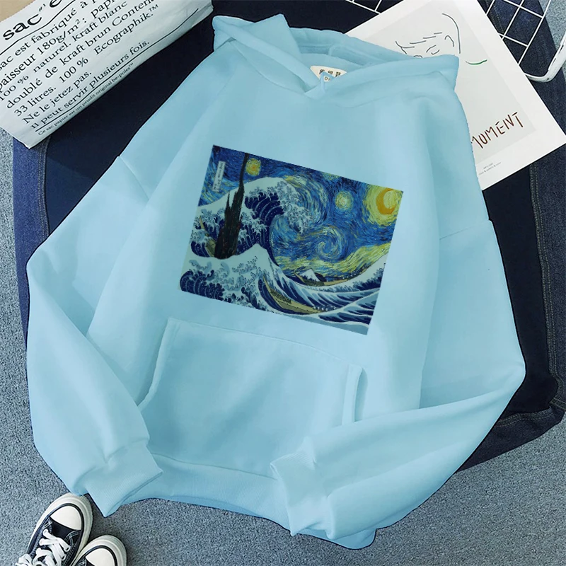 Harajuku Aesthetic Van Gogh Hooded Sweatshirts Women New Winter Fashion Art Graphic Vintage Pullovers Warm Pocket Jumper Hoodies