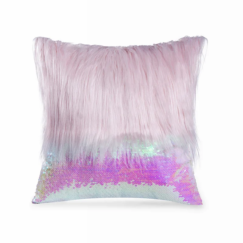 Sequins pink Наволочка для подушек из искусственной шерсти и меха овчины, пушистый мягкий чехол для подушек, моющийся квадратный однотонный чехол для подушек - Цвет: Sequins pink