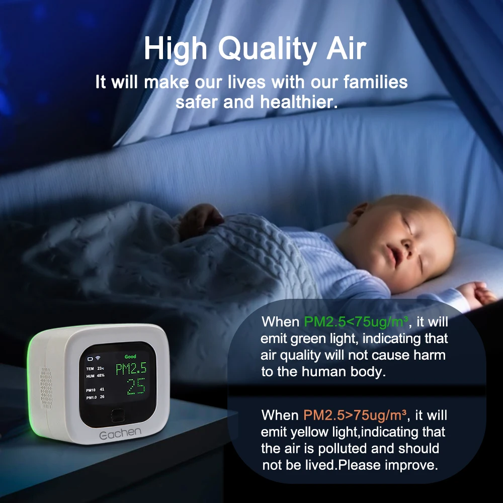 Eachen Smart WiFi PM2.5 датчик температуры и влажности экологический детектор (приложение