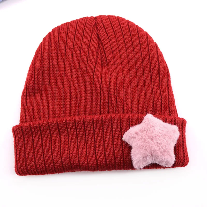 Мягкий мех в полоску и со звездами вязаные шапки для новорожденных повседневный