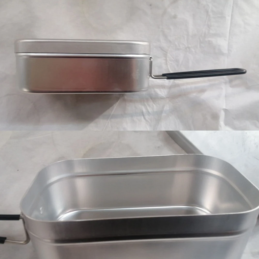 

2021 Aluminum Tin Lunch Box with Lid Food Container Lunch Mess Tin for Indoor Outdoor Camping Picnic (Silver)