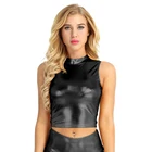 Топ женский из латекса и кожи, пикантный укороченный топ без рукавов, с ложным воротником, одежда для фестиваля, для ночного клуба, для танцев на шесте, представлений