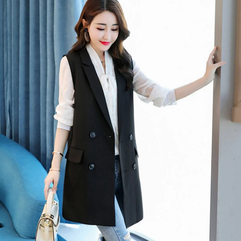 Жилеты без рукавов для женщин размера плюс 5XL двубортный жилет с карманами