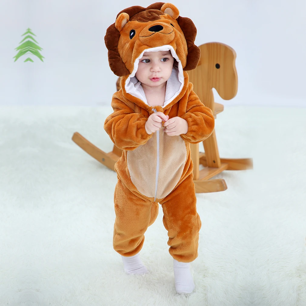 Lion Детские комбинезоны для новорожденных с мультяшными животными; зимний комбинезон для маленьких мальчиков и девочек; костюм для малышей; Пижама с пандой; roupa de bebe recem nascido - Цвет: Lion