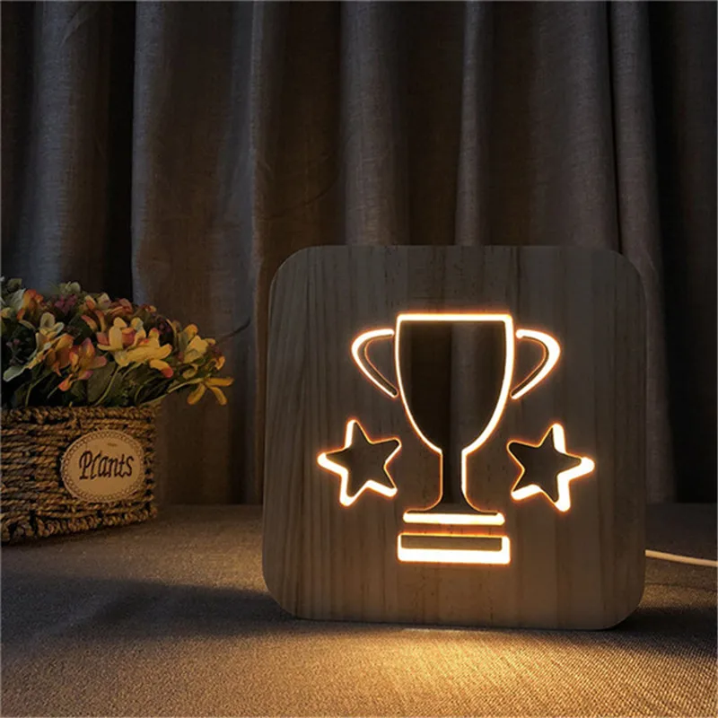3D trophy LED light wood light gift for kids baby birthday bed sleep light decorationv Drop shipping