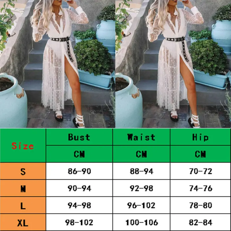 

Sexy Women's Dress Women Summer Boho Mesh Sheer Dot Print See Through Dress Party Blouse Dress Beach Sundress