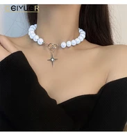 2022 unique design holographic necklace luminous beads pearl stitching choker cross pendant clavicle chain fashion party jewelry