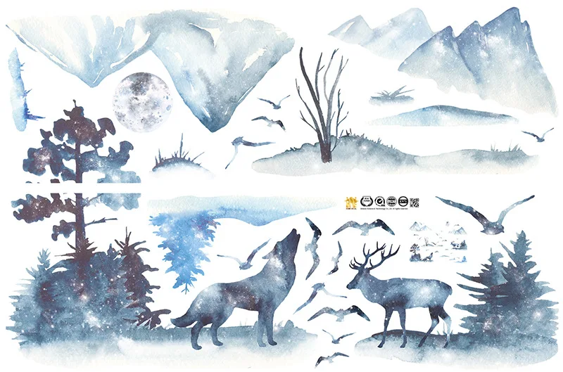 

Nordic White Forest Animals Wall Sticker Home Living Room Decoration Teenager Aesthetic Posters on The Wall Decals Self-adhesive