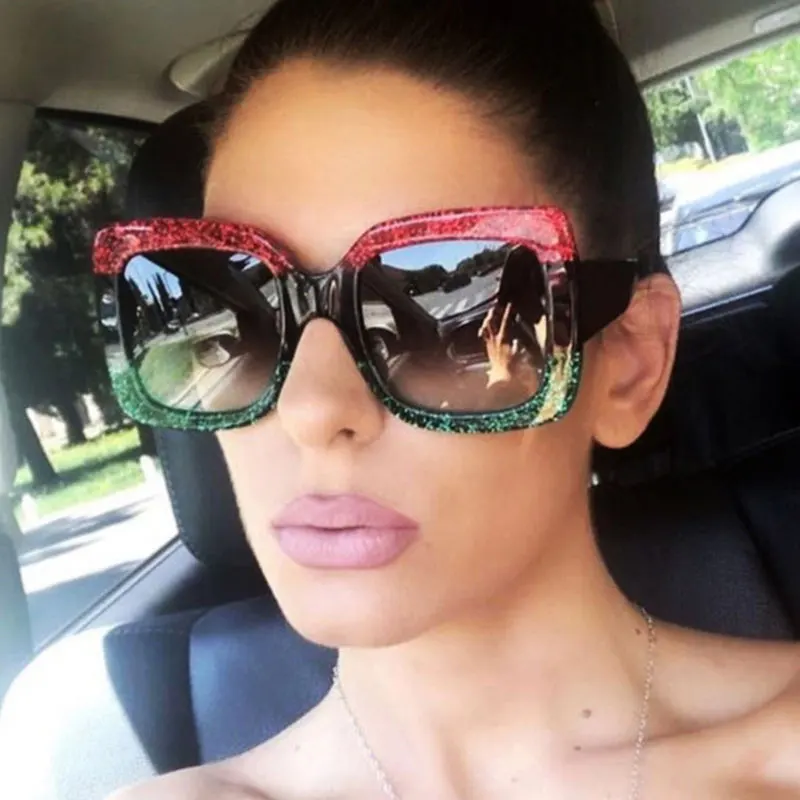 

Trend Big Frame Woman Sunglasses Fashion Colorful Glitter Glasses Square Border High-end Design UV Latest Model Outdoor