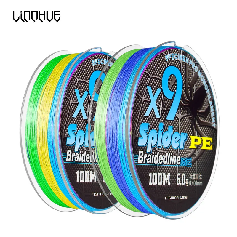 

LINNHUE 100M PE Braided Fishing Line 9 Stands 19-132LB 5 Colors Mix Japan Multifilament PE Line for Carp Fishing Saltwater Braid