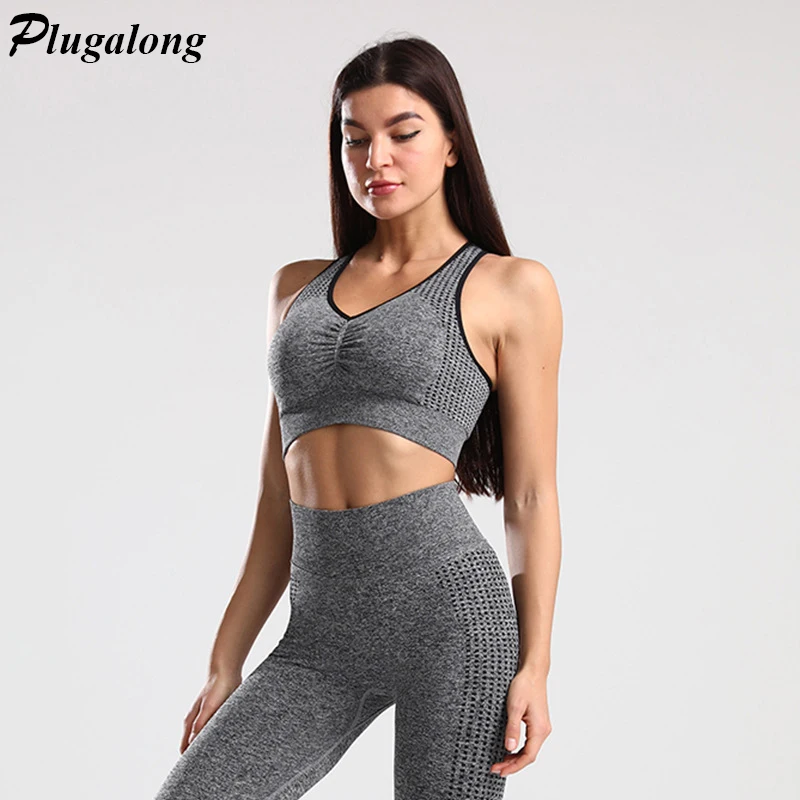 

Yoga Set Leggings Sport Women Fitness Sportswear 2 Pieces Set Sports Bra Skinny Gym Clothing Work Out Suits Running Active Wear