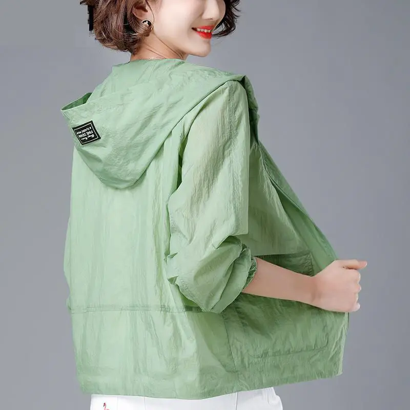 

Korean Fashion New Summer Casaco Feminino Solid Color Women's Spring Jacket 2023 All-Match Jackets Hooded Thin Sunscreen Coat