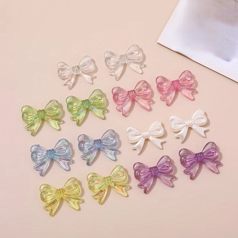 22*29mm 10PCS Color Transparent Symphony Pearl Ribbon Bow Acrylic Beaded DIY Handmade Jewelry Earrings Accessories Material