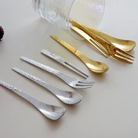 304 japanese style design metal tableware hammer mesh spoon cake fruit fork stainless steel dessert coffee spoon teaspoon