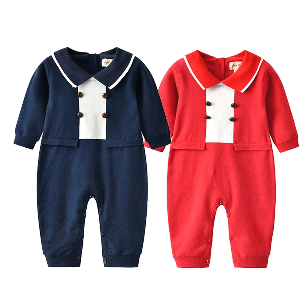 

Tou/Вязаный комбинезон для малышей, комбинезоны с длинными рукавами для маленьких девочек, детский комбинезон в морском стиле для маленьких мальчиков, цельный вязаный свитер, 100% хлопковая одежда