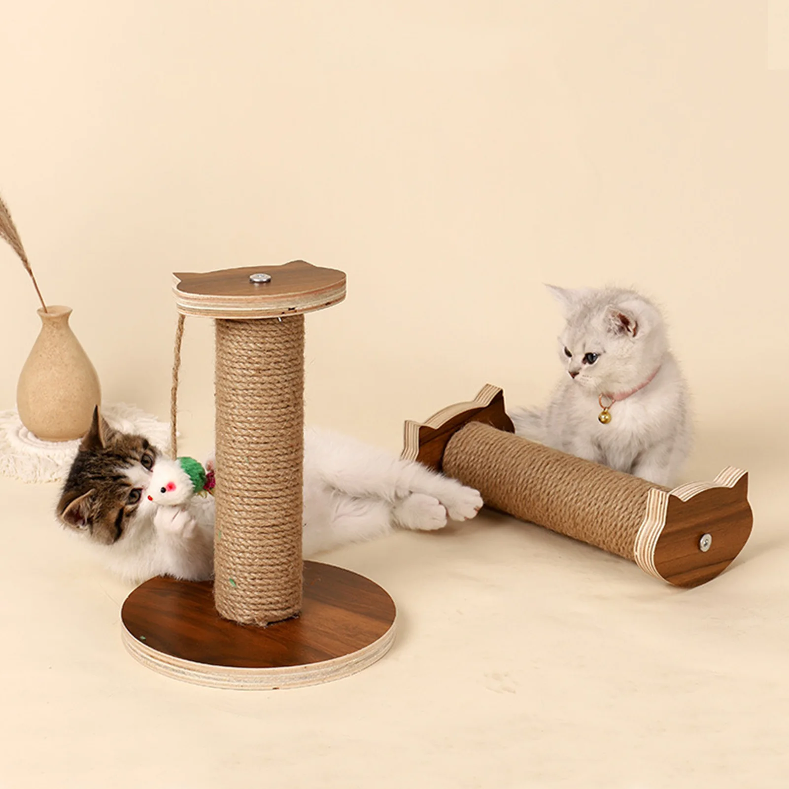 

Interactive Wooden Cat Toy Scratching Posts Cat Tracking Interactive Toys Cat Scratching Post With Dangling mouse Pet