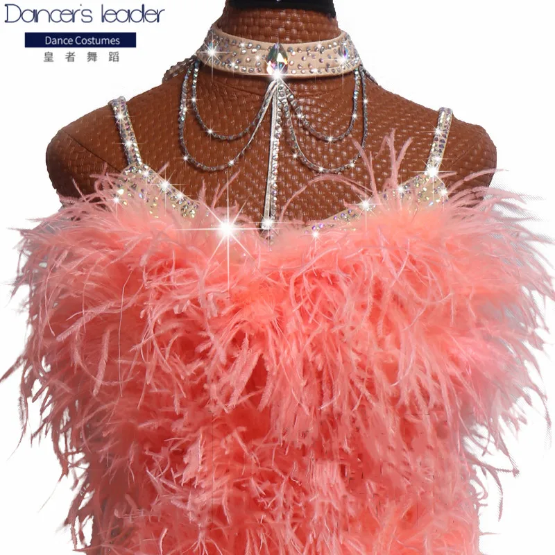 

2020 new high-end Latin dance competition costume female ostrich hair costume performance costume flash diamond strap