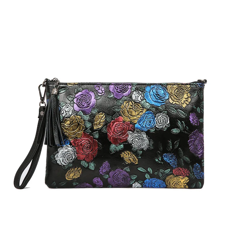 Новая женская сумка-конверт из воловьей кожи с рисунком розы одним плечом через