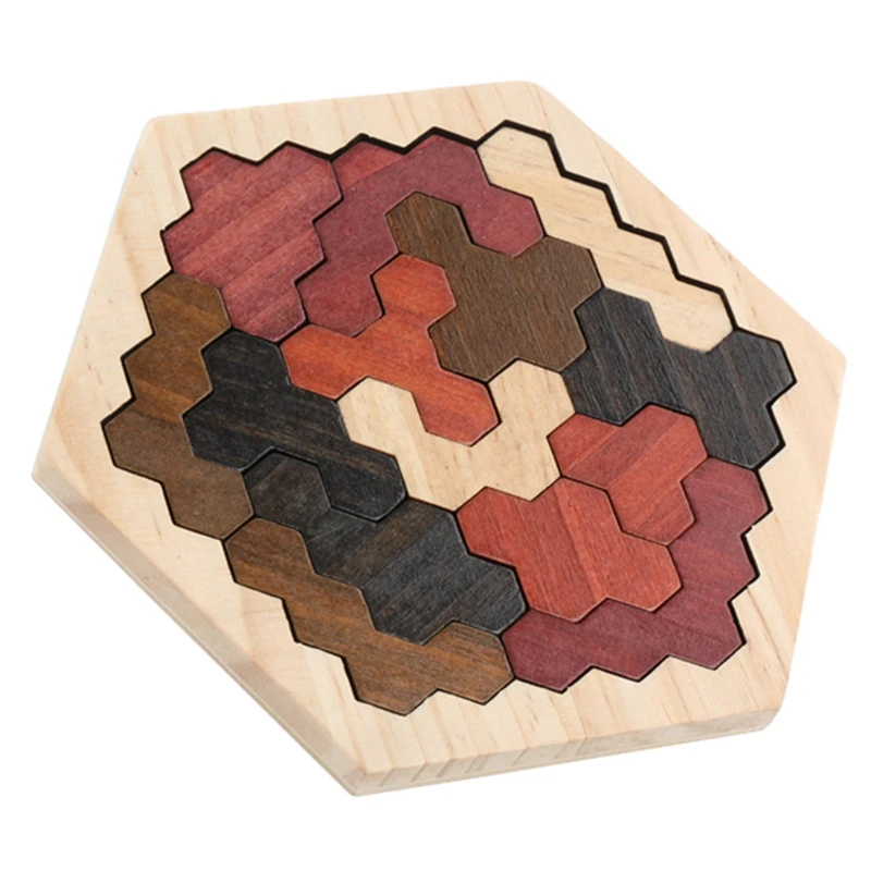 

Wooden Hexagon Puzzle for Kids Adult - Honeycomb Shape Tangram Puzzle Toys Geometry Logic IQ Game