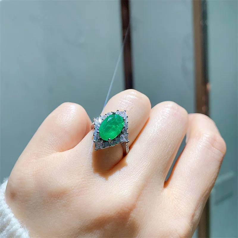 Роскошное кольцо QTT Женское с турмалином в виде яйца Изумрудным камнем