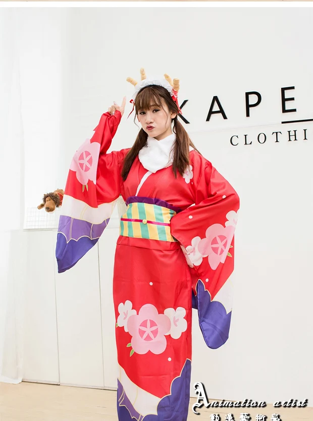 Сан Чи нет горничной Дракон Kanna Камуи кимоно Yukata Косплэй костюм Кобаяши Хэллоуин