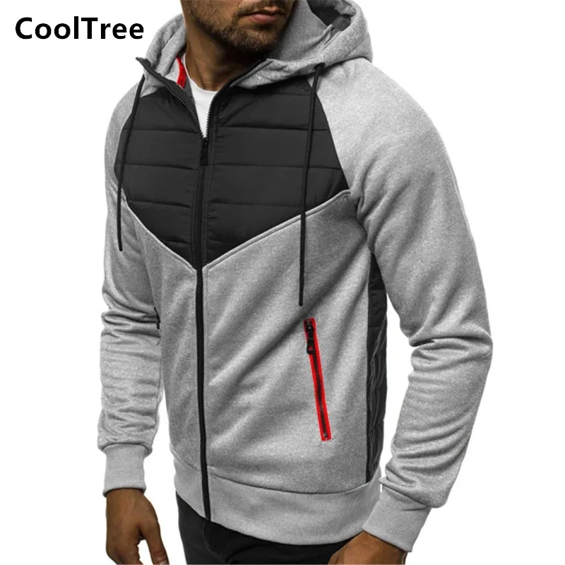 

CoolTree Men Casual Jacket Spring Autumn Patchwork Long Sleeve Hooded Coats Male Slim Zipper Outerwear Cardigan Brand Clothing