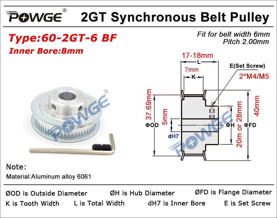 POWGE комплект синхронного шкива GT2/2GT 16 T: 60T 20 T: 60T 30 T: 60T 40 T: 60T понижающий коэффициент скорости зубчатый шкив 200/280 мм
