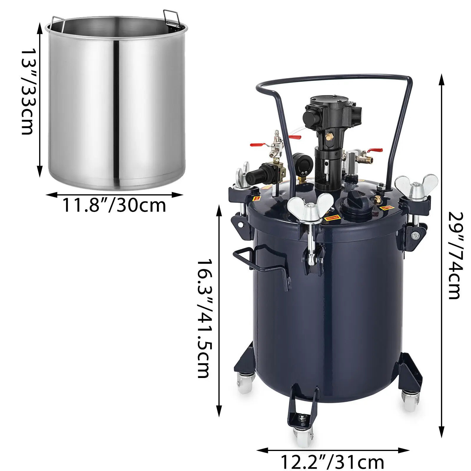 

30L Pressure Feed Paint Pot Tank 8 Gallon Spray Gun Sprayer Regulator with Automatic Mixing Air Powered Agitator