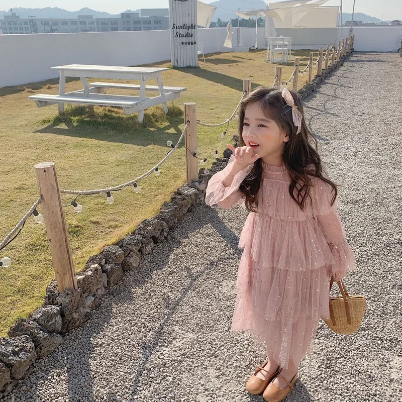 Весна 2022 блестящее платье принцессы с длинными рукавами и блестками для девочек