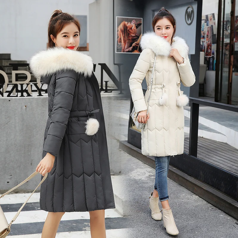 Long section hooded down cotton women's 2019 new Korean version of the self-cultivation hair ball large size coat | Женская одежда