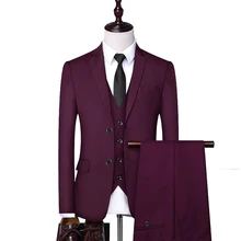 2021 Jacket Pants Vest Trousers Dress Waistcoat Formal Business Wedding 3 Pieces Suit Set / Male (2)
