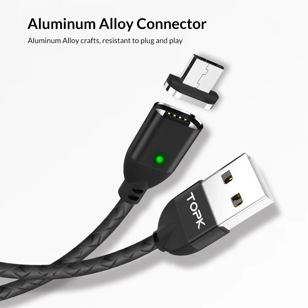 TOPK AM413A Магнитный кабель для быстрой зарядки для iPhone Xs Max Xr 8 Plus, кабель Micro USB для мобильного телефона и кабель usb type C, кабель USB C