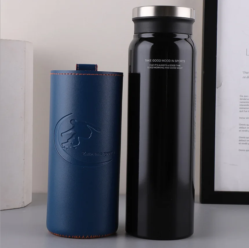 550/750ml Stainless Steel Vacuum Flasks Thermos Car Cup with Leather Case Portable Business Straight Outdoor Water | Дом и сад
