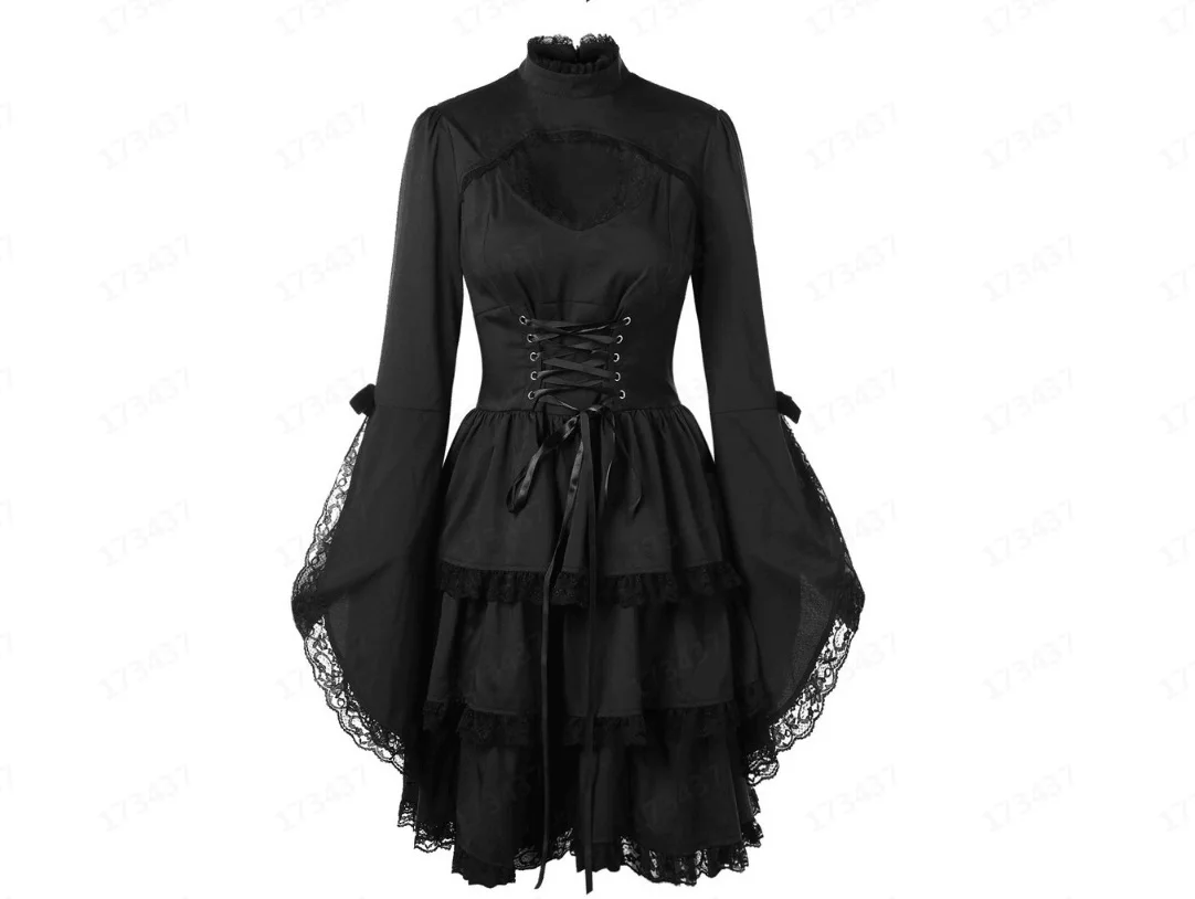 

New autumn creative women's round neck hollowed out Vintage skirt