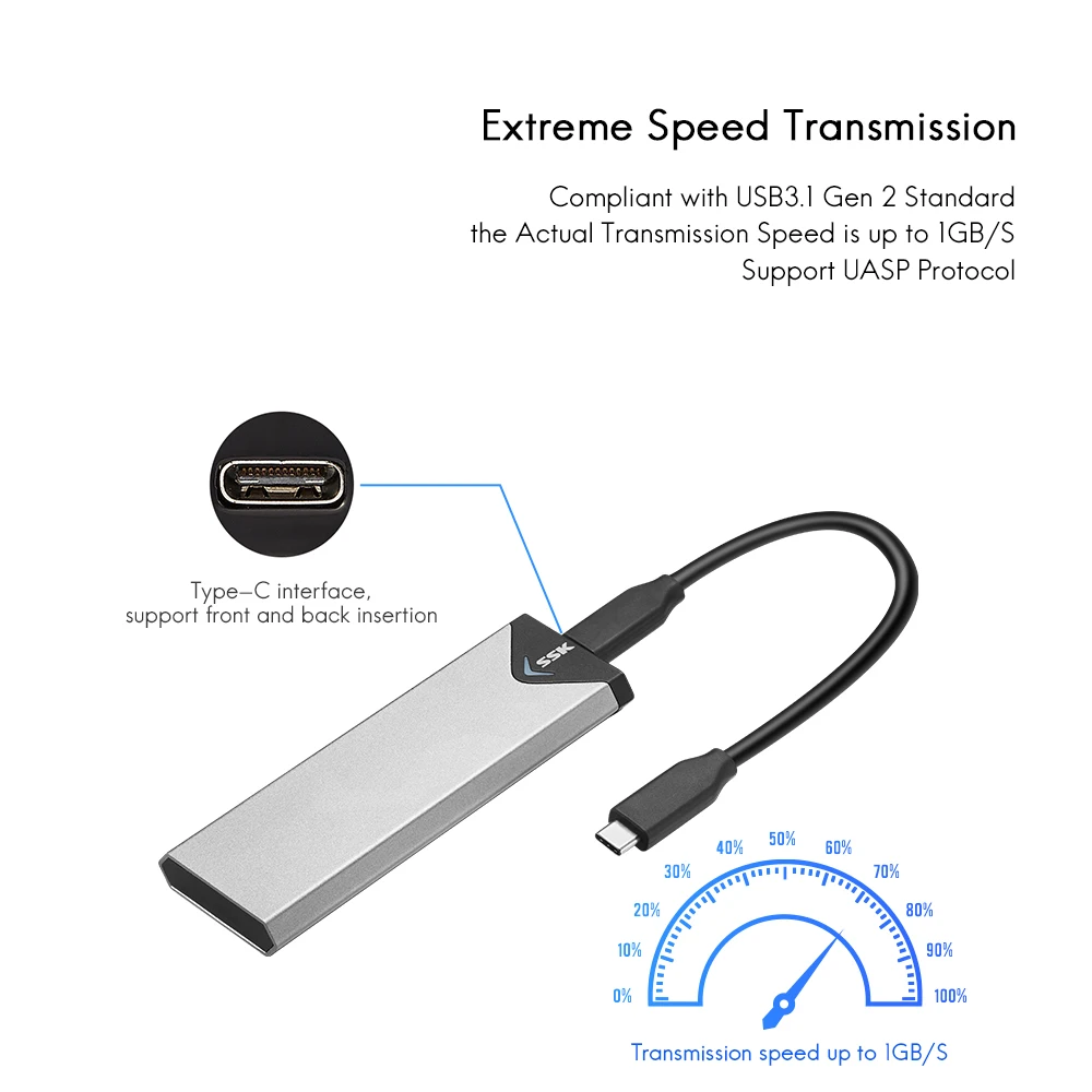 Корпус для SSD накопителя SSK алюминиевый M.2 NVMe USB 2260/2280 Type C корпус жесткого диска