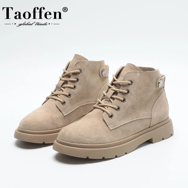 

Taoffen New Women Ankle Boots Real Leather Lace Up Women Shoes Fashion Casual Short Boots Women Daily Footer Size 34-40