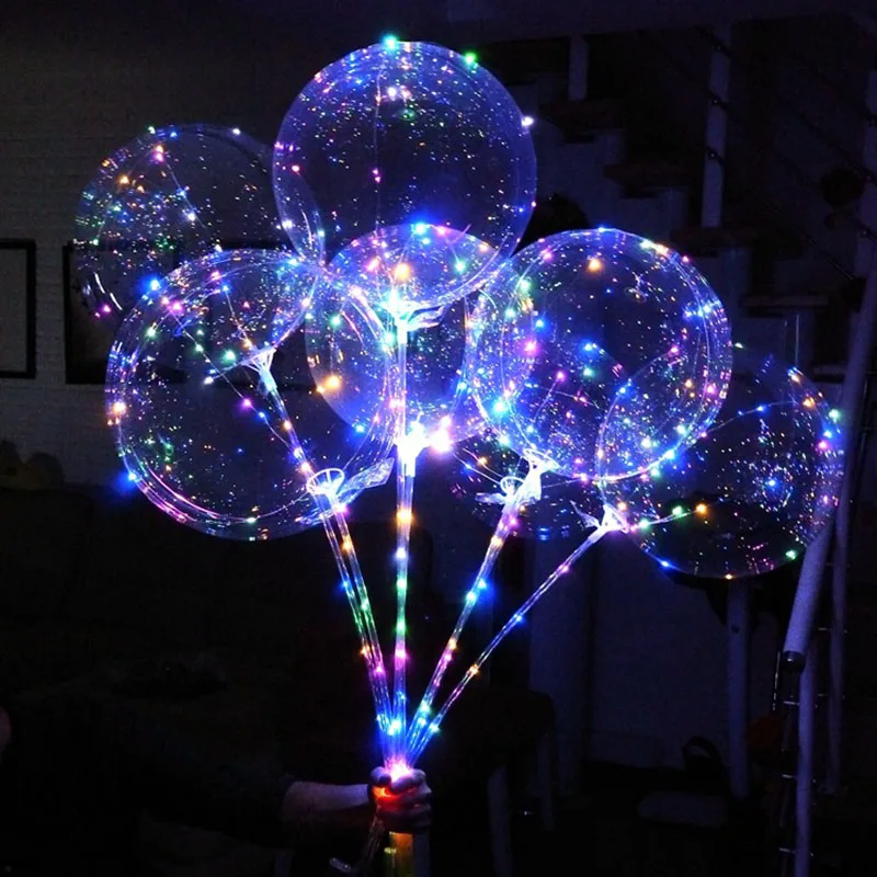 

10pcs 20Inch LED Clear Luminous Balloons With Sticks Helium Glow Bobo Balloon Kids Birthday Party Christmas Wedding Decorations