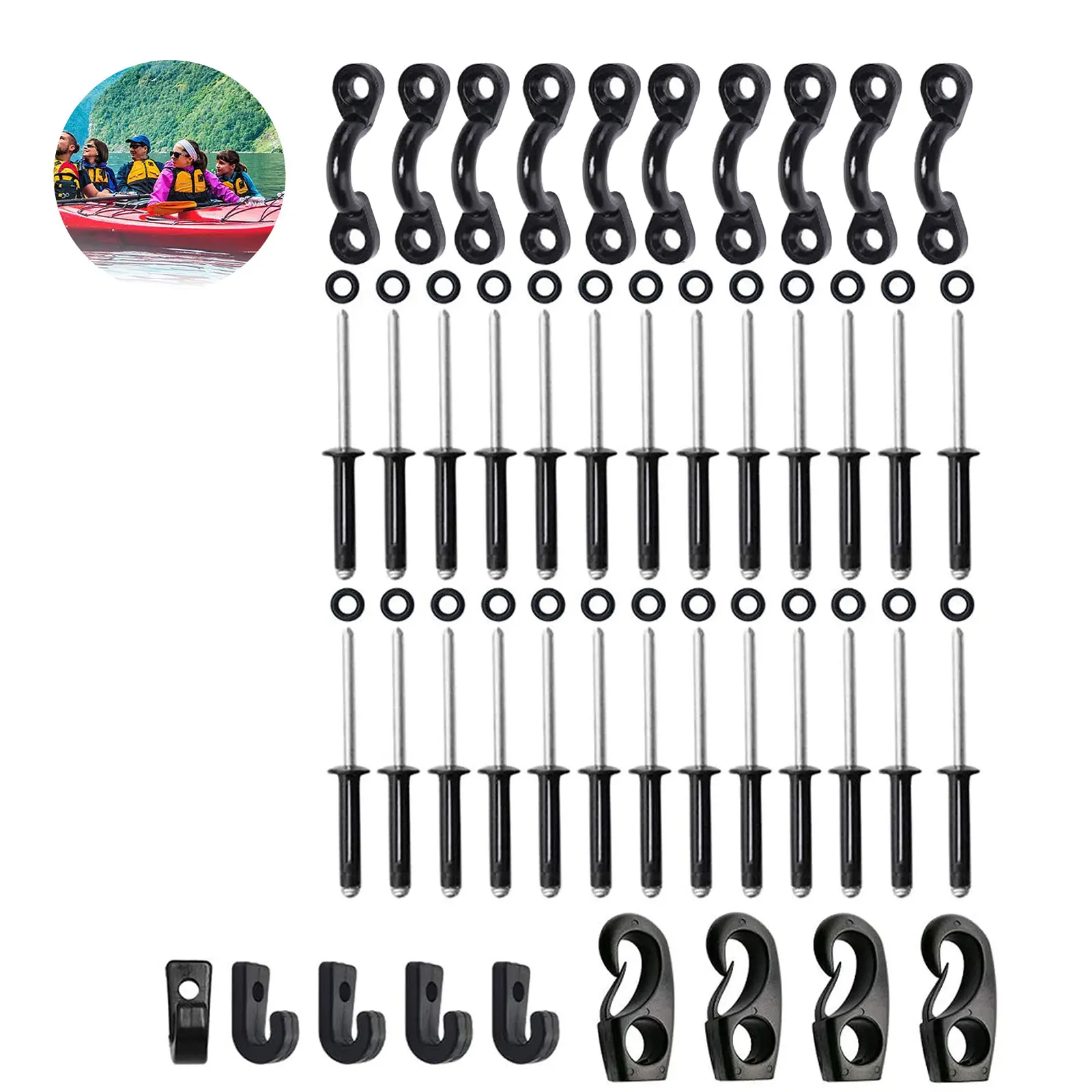 

Deck Rigging Kit Accessory Deck Loops Tie Down Pad Eyes and Bungee Cord Hook Screws & Rivets for Kayaks Canoes