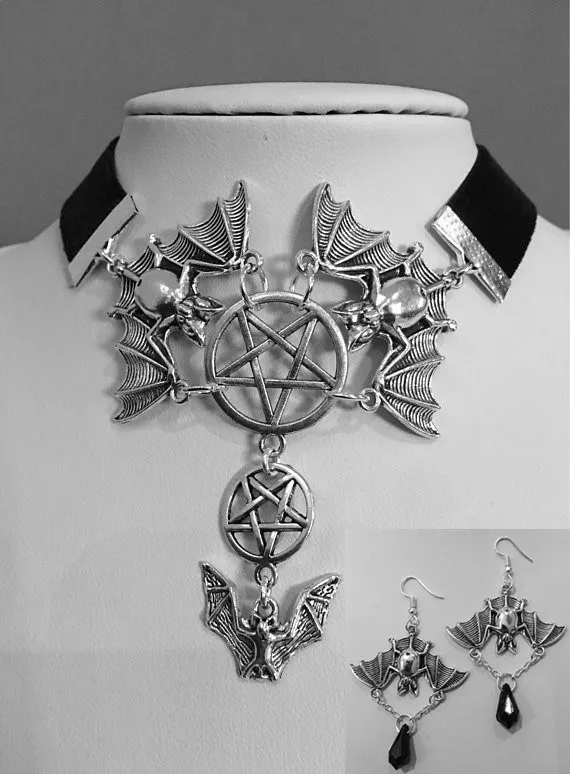 1/набор летучие мыши и искусство Черный Бархатный чокер. wicca защита wiccan ювелирные