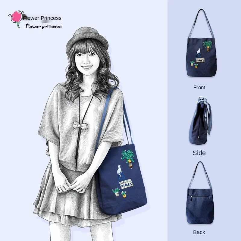 

beautiful time spring and summer embroidery literature and art fresh bag single shoulder bag handbag canvas