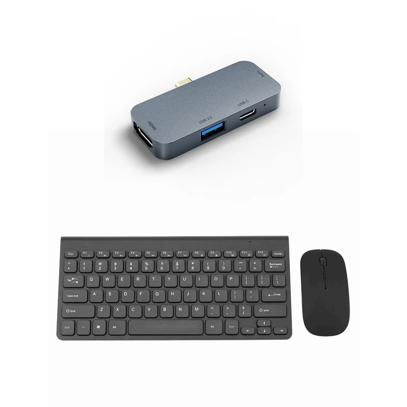 

1 Set Mini Wireless Mouse Keyboard & 1 Pcs USB C Hub Adapter