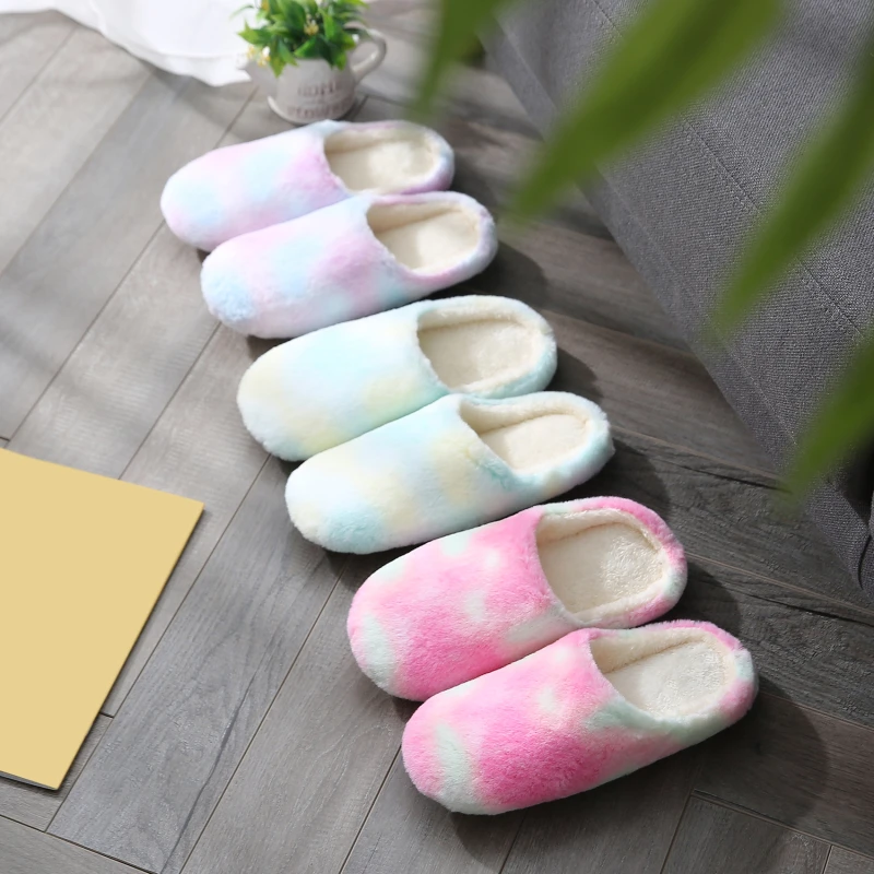 

New Autumn Winter Women Men Tie Dye Slippers Bottom Soft Home Shoe Cotton Thick Slippers Indoor Slip-On Slides Shoe Slippers