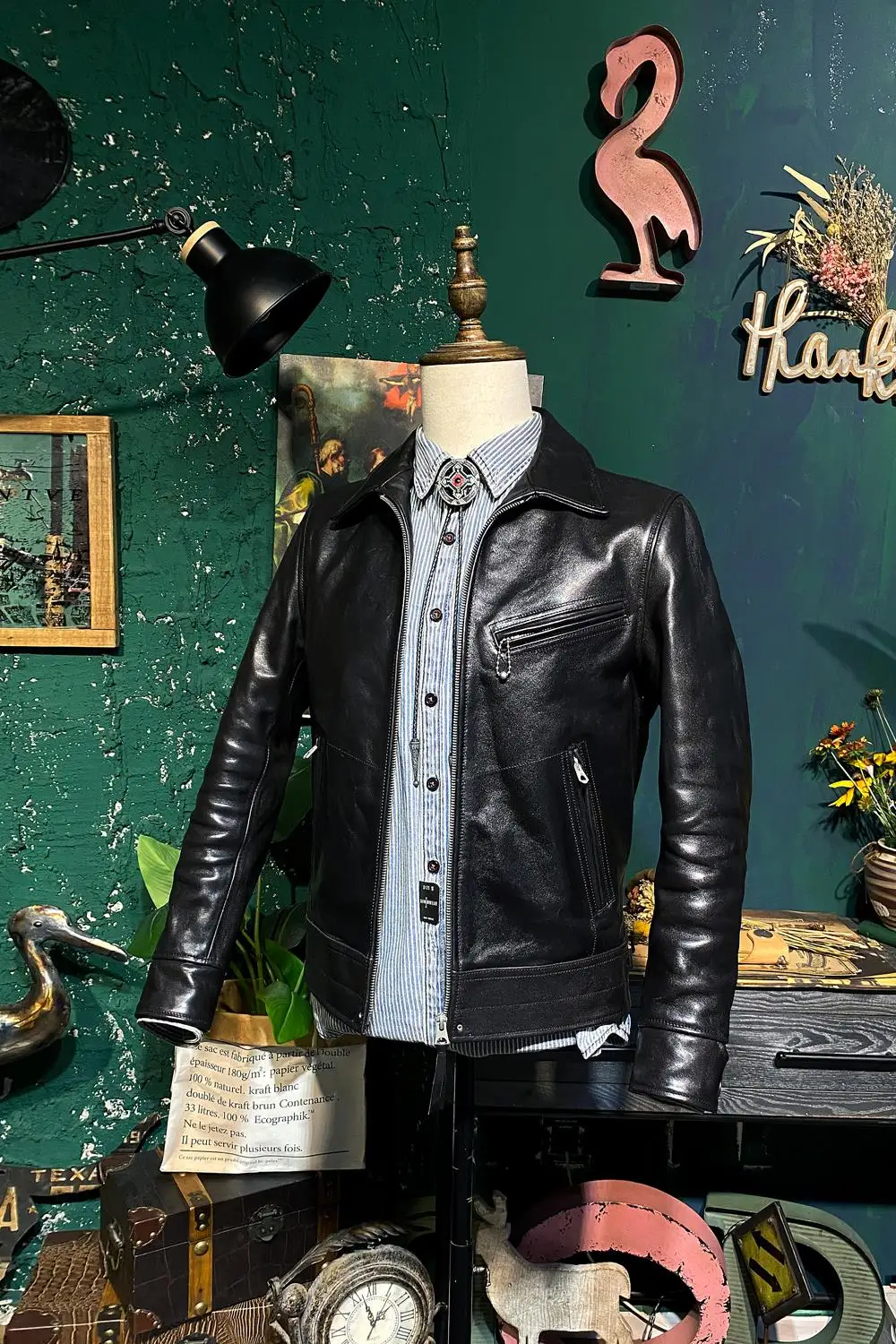 

Tea Core Horse Leather Vintage Khaki Leather Jacket